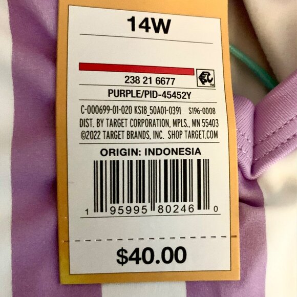 Kona Sol Plus One Piece Purple Stripe Print V-Neck High Leg Swim Suit 14W Plus - Picture 8 of 10